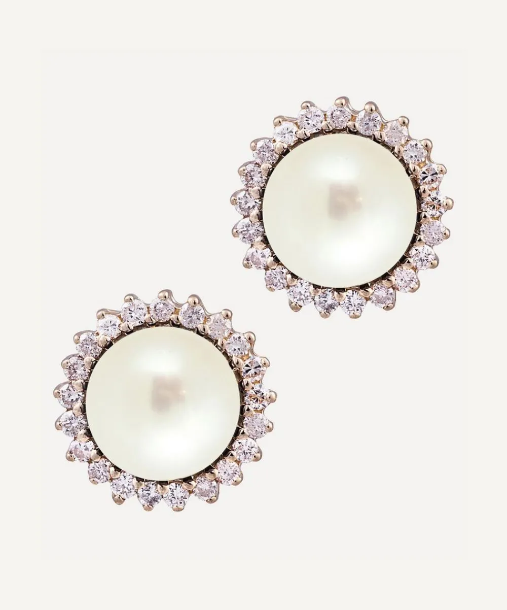 Kojis Earrings|Earrings^Pearl and Diamond Cluster Stud Earrings