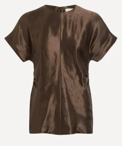 Loulou Studio Tops^Pero Deep Taupe Linen-Silk Blouse