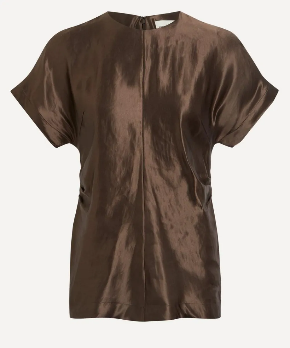 Loulou Studio Tops^Pero Deep Taupe Linen-Silk Blouse