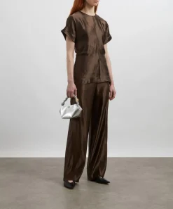 Loulou Studio Tops^Pero Deep Taupe Linen-Silk Blouse