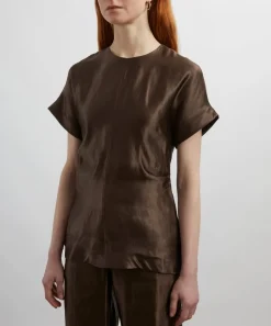 Loulou Studio Tops^Pero Deep Taupe Linen-Silk Blouse