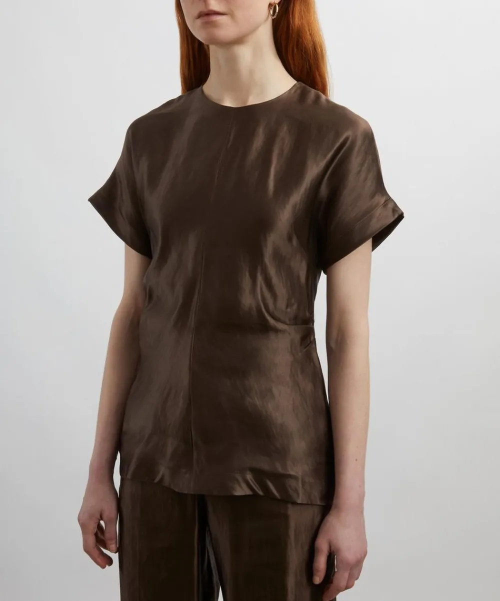 Loulou Studio Tops^Pero Deep Taupe Linen-Silk Blouse