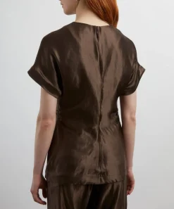 Loulou Studio Tops^Pero Deep Taupe Linen-Silk Blouse
