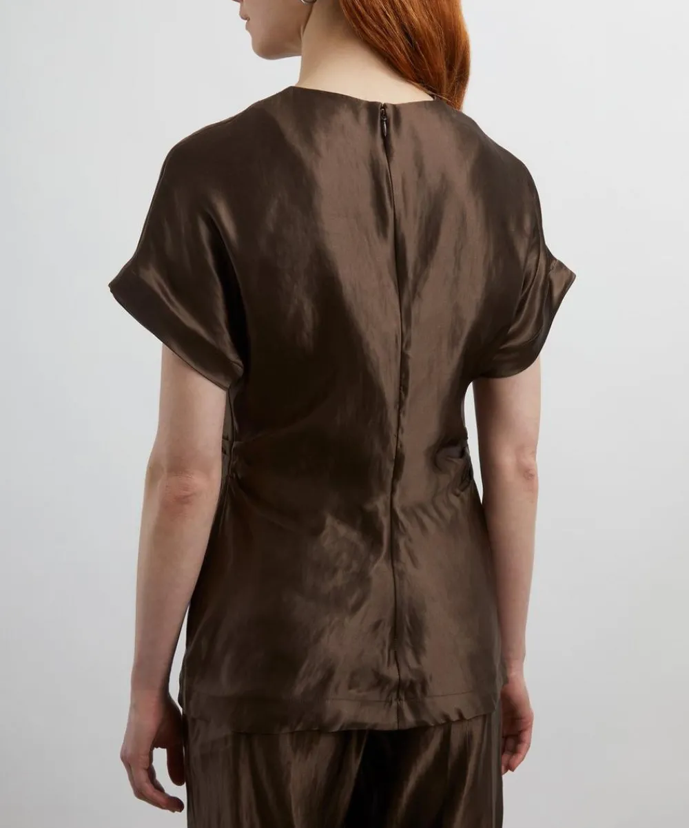 Loulou Studio Tops^Pero Deep Taupe Linen-Silk Blouse