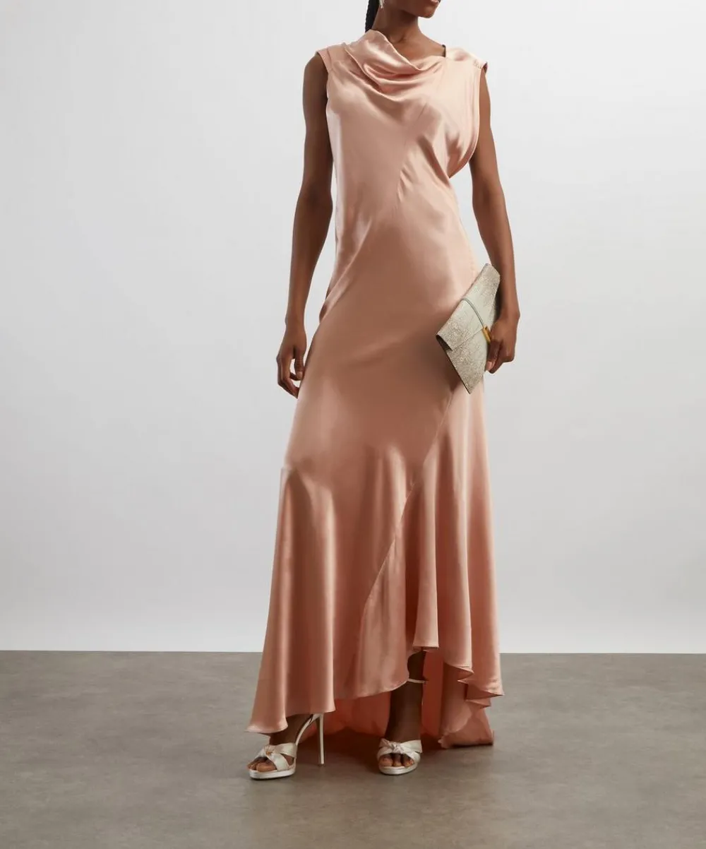 Alberta Ferretti Dresses^Pink Asymmetrical Long Satin Dress