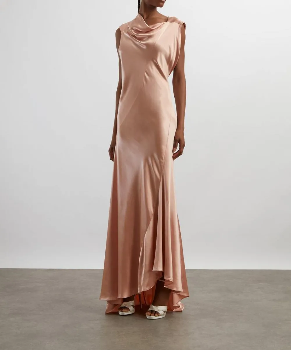 Alberta Ferretti Dresses^Pink Asymmetrical Long Satin Dress