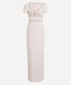 Self-Portrait Dresses^Pink Crepe Crystal Trim Maxi Dress