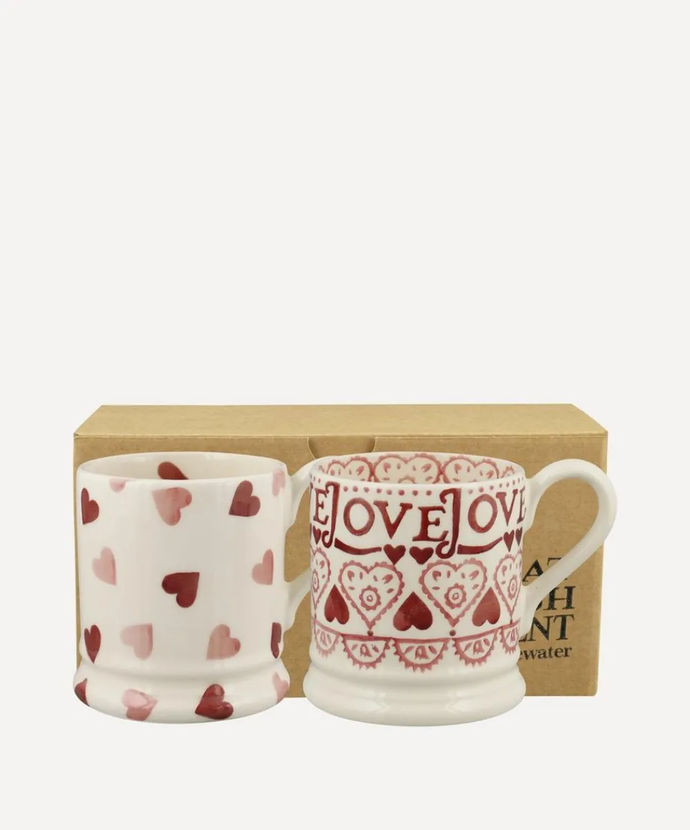 Emma Bridgewater Mugs^Pink Hearts and Sampler Boxed Half-Pint Mugs
