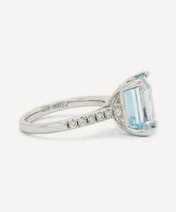 Kojis Rings|Rings^Platinum Aquamarine and Diamond Ring