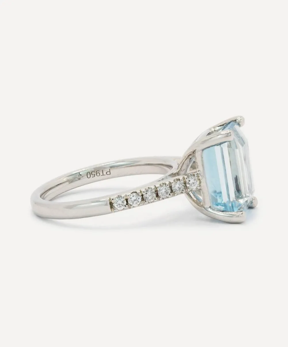 Kojis Rings|Rings^Platinum Aquamarine and Diamond Ring