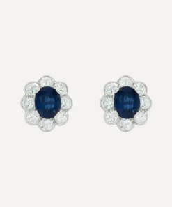 Kojis Earrings|Earrings^Platinum Large Sapphire and Diamond Cluster Stud Earrings