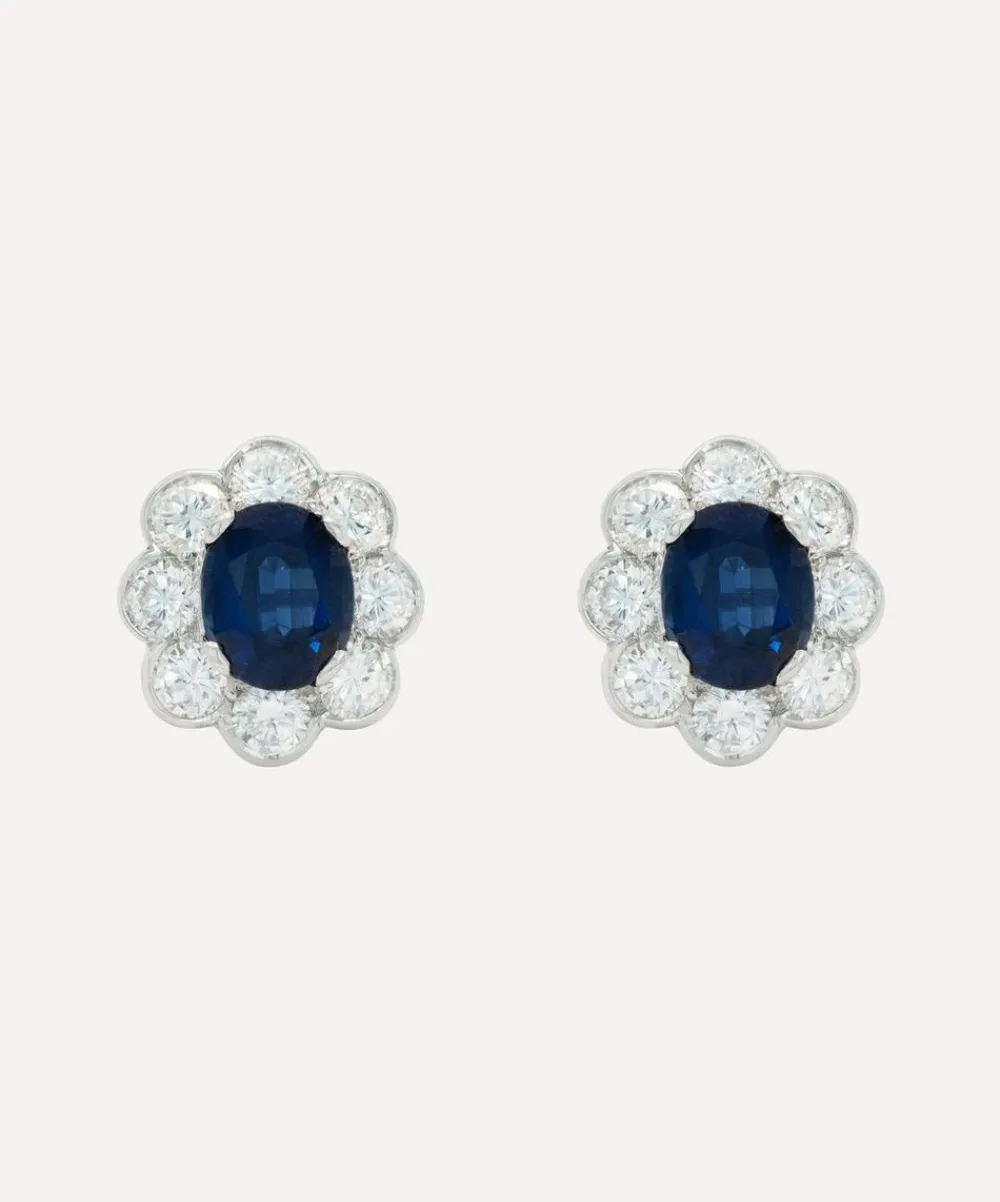 Kojis Earrings|Earrings^Platinum Large Sapphire and Diamond Cluster Stud Earrings