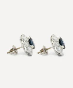 Kojis Earrings|Earrings^Platinum Large Sapphire and Diamond Cluster Stud Earrings