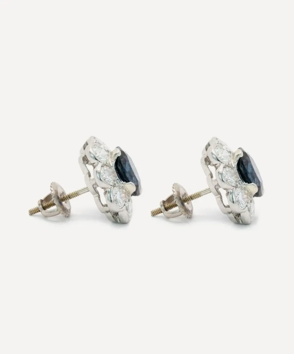 Kojis Earrings|Earrings^Platinum Large Sapphire and Diamond Cluster Stud Earrings