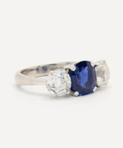 Kojis Rings|Rings^Platinum Vintage Ceylon Sapphire and Diamond Trilogy Ring