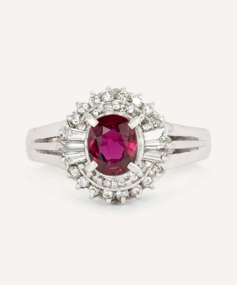 Kojis Rings|Rings^Platinum Vintage Ruby and Diamond Cluster Ring