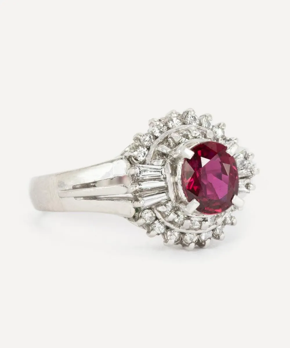 Kojis Rings|Rings^Platinum Vintage Ruby and Diamond Cluster Ring