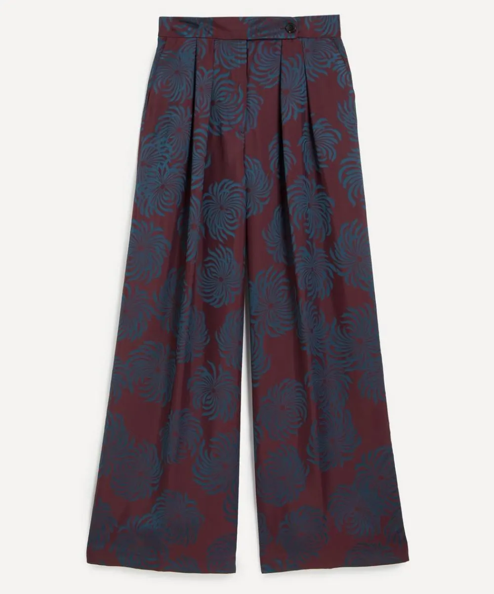 Dries Van Noten Trousers & Shorts^Pleated Jacquard Satin Wide-Leg Trousers