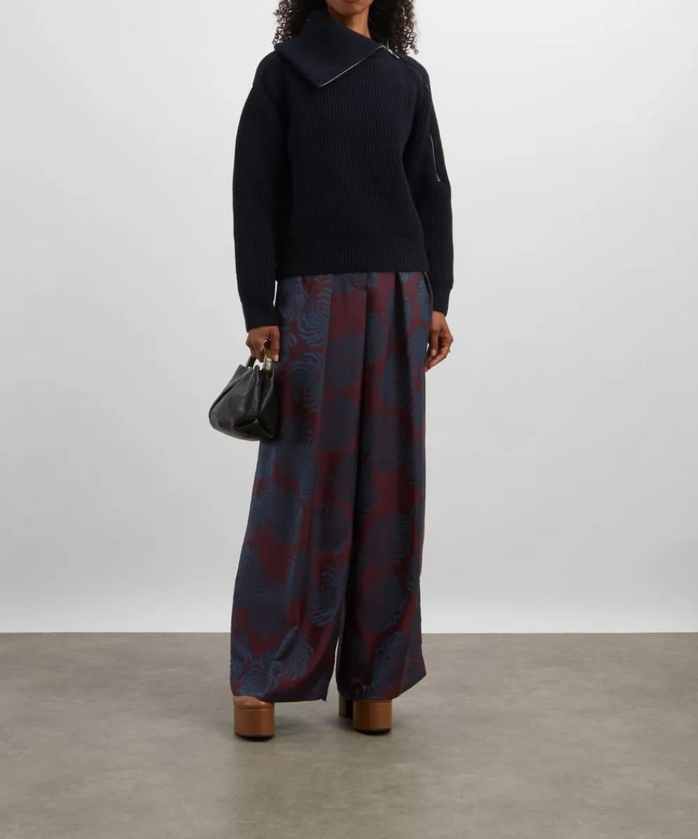 Dries Van Noten Trousers & Shorts^Pleated Jacquard Satin Wide-Leg Trousers