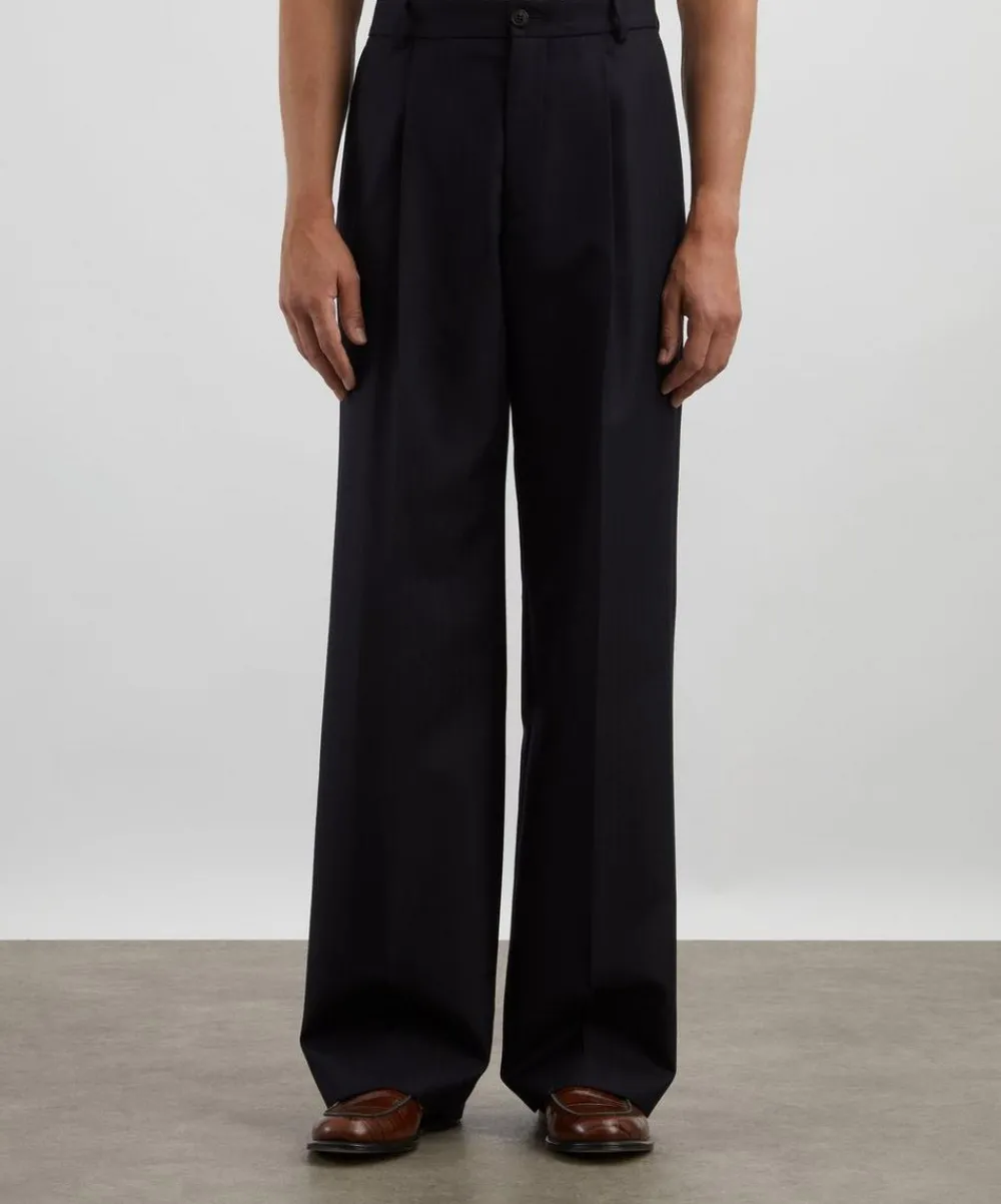 Dries Van Noten Trousers^Pleated Straight-Leg Wool Trousers