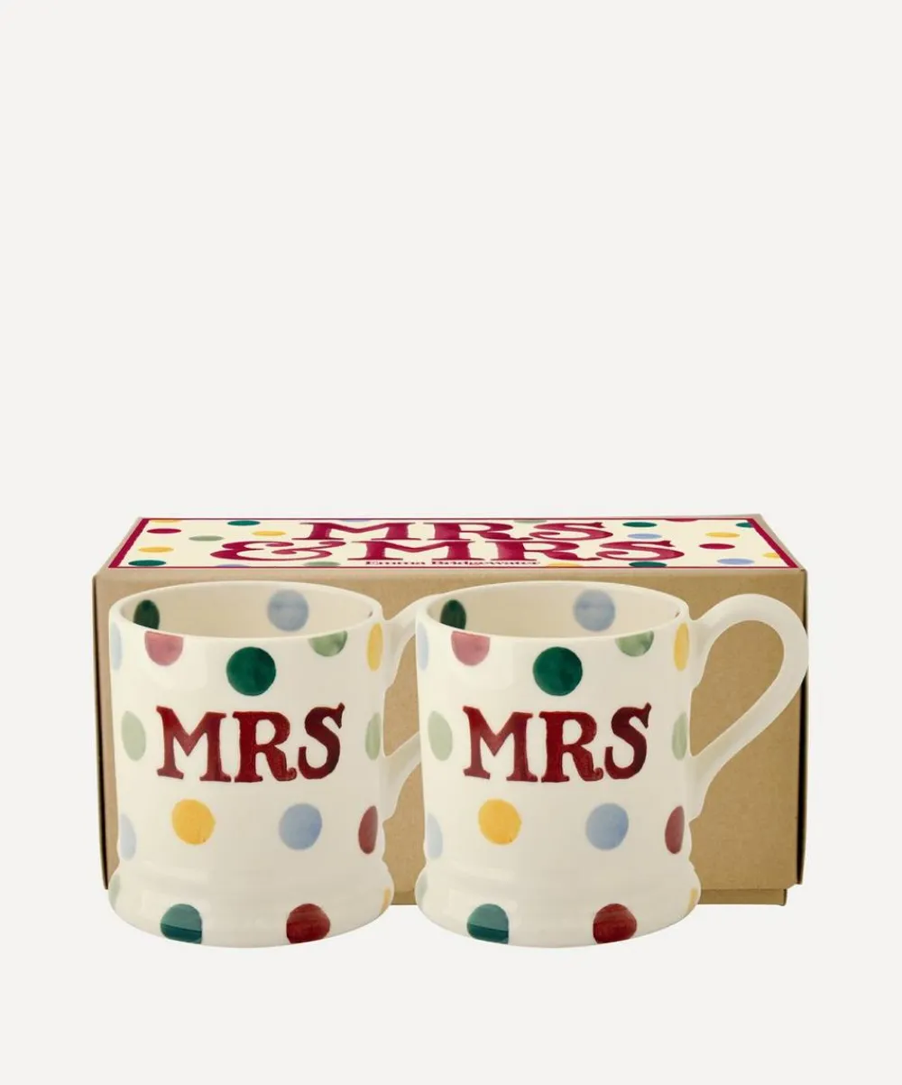 Emma Bridgewater Mugs^Polka Dot Mrs and Mrs Boxed Half-Pint Mugs Set of Two