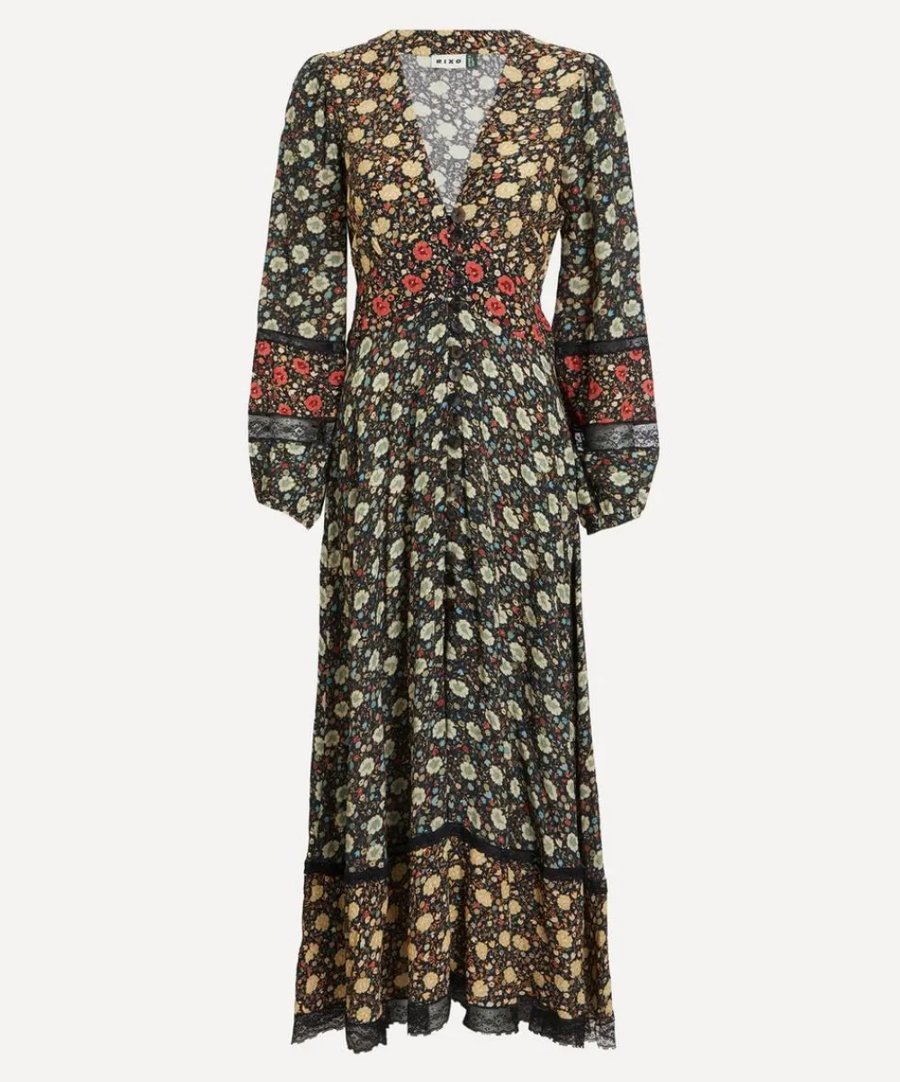 RIXO Dresses^Raven Eva Floral Mix Black Midi Dress