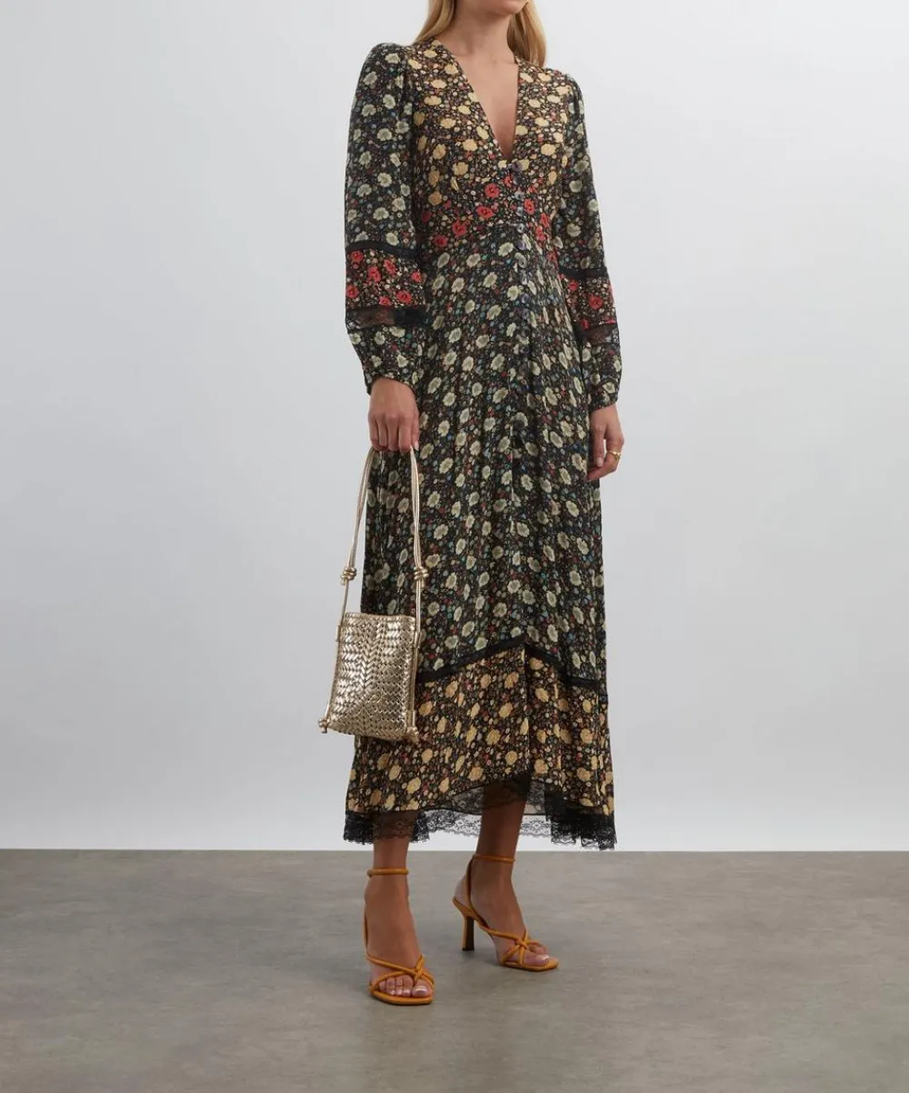 RIXO Dresses^Raven Eva Floral Mix Black Midi Dress