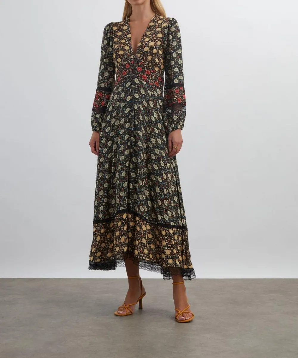 RIXO Dresses^Raven Eva Floral Mix Black Midi Dress