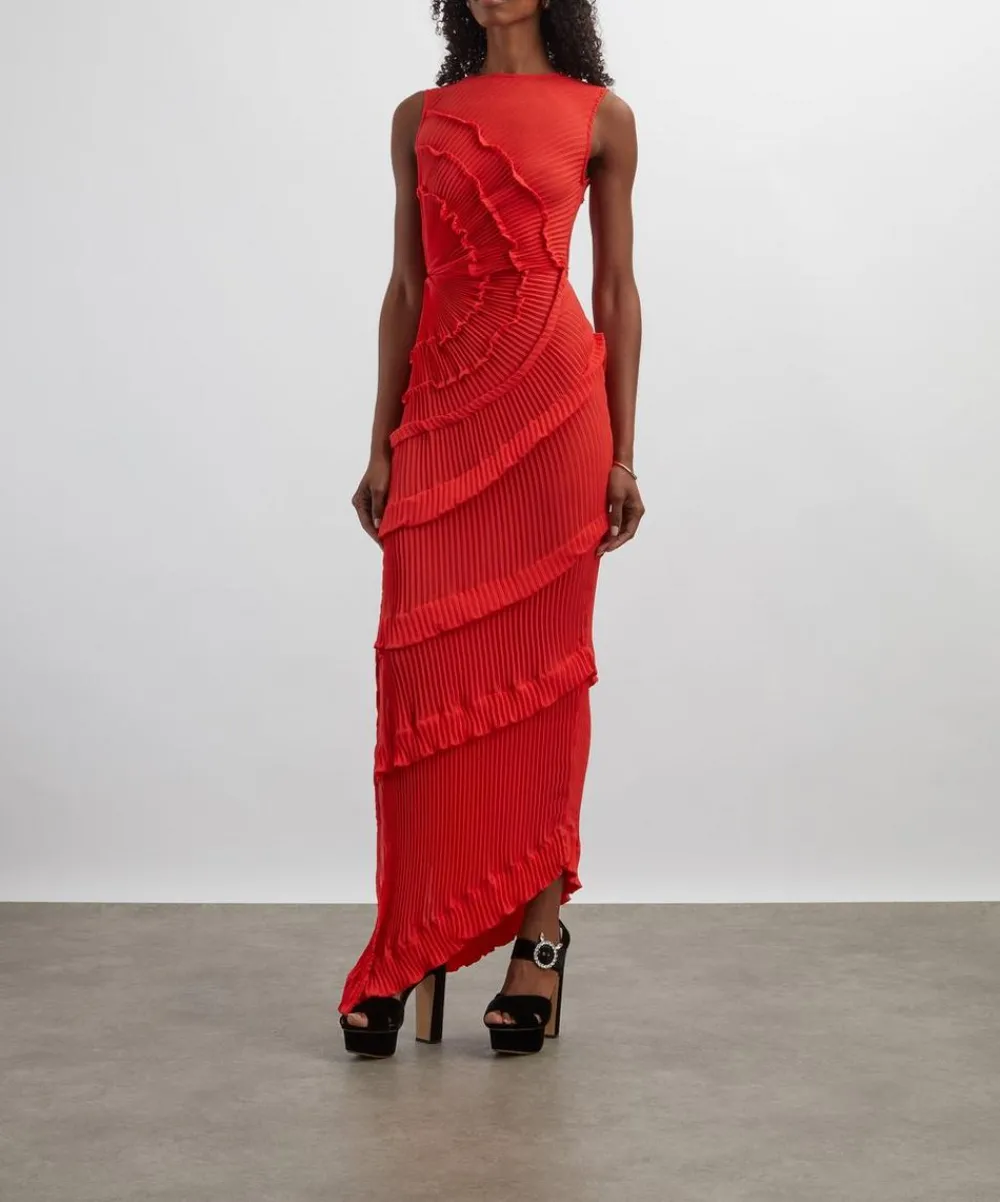 Georgia Hardinge Dresses^Red Opal Pleated Floor-Length Dress