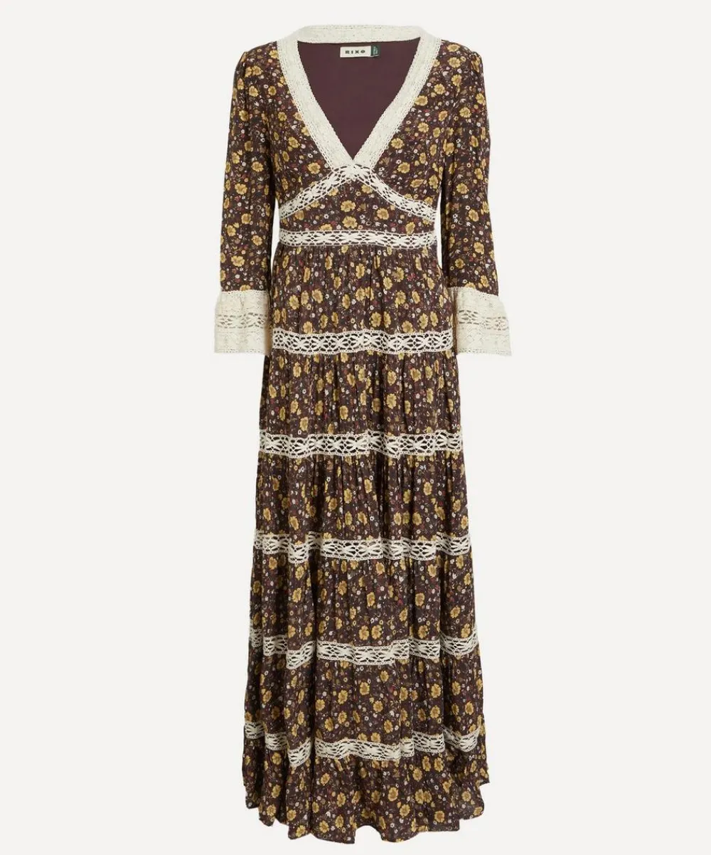 RIXO Dresses^Regine Eva Floral Brown Maxi Dress