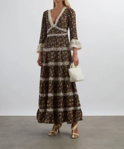 RIXO Dresses^Regine Eva Floral Brown Maxi Dress