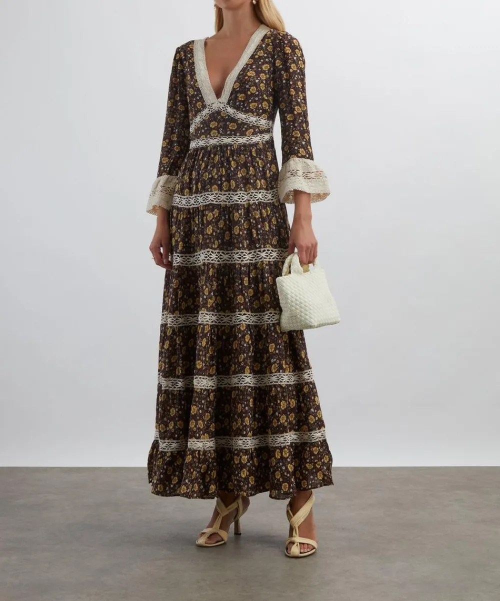 RIXO Dresses^Regine Eva Floral Brown Maxi Dress