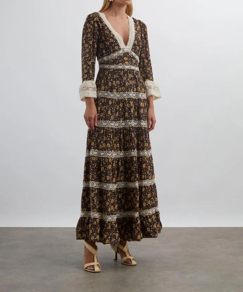 RIXO Dresses^Regine Eva Floral Brown Maxi Dress