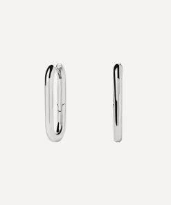 PDPAOLA Earrings^Rhodium-Plated Beat Hoop Earrings