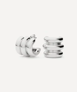 Missoma Earrings|Earrings^Rhodium-Plated Chubby Triple Small Hoop Earrings
