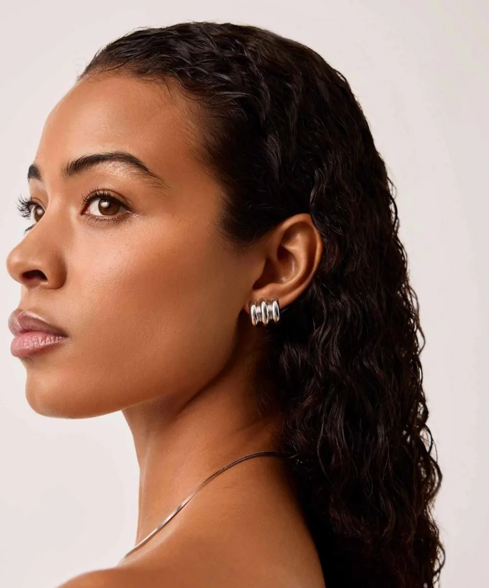 Missoma Earrings|Earrings^Rhodium-Plated Chubby Triple Small Hoop Earrings