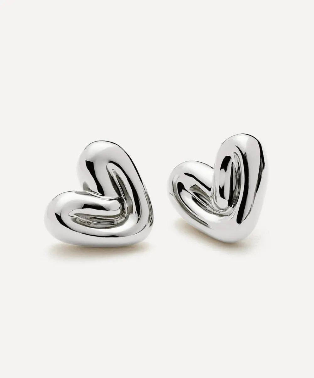 Missoma Earrings^Rhodium-Plated Puffy Heart Stud Earrings