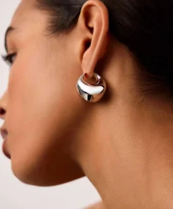 Missoma Earrings|Earrings^Rhodium-Plated Sculptural Chubby Dome Medium Hoop Earrings