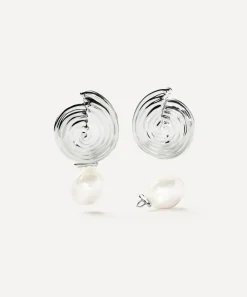 Missoma Earrings^Rhodium-Plated Spiral Interchangeable Pearl Drop Earrings