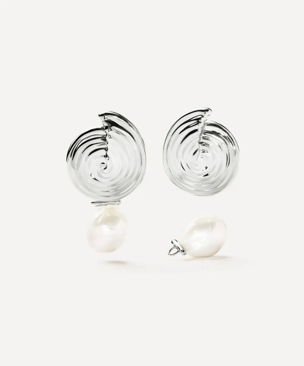 Missoma Earrings^Rhodium-Plated Spiral Interchangeable Pearl Drop Earrings