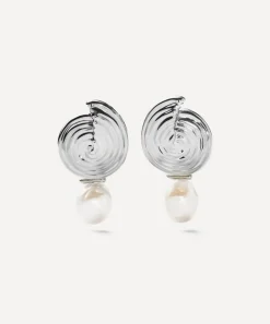 Missoma Earrings^Rhodium-Plated Spiral Interchangeable Pearl Drop Earrings