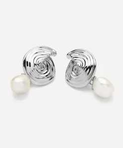 Missoma Earrings^Rhodium-Plated Spiral Interchangeable Pearl Drop Earrings
