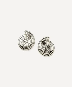 Missoma Earrings^Rhodium-Plated Spiral Small Stud Earrings