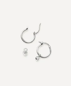 Missoma Earrings^Rhodium-Plated Tennis Charm Mini Drop Hoop Earrings