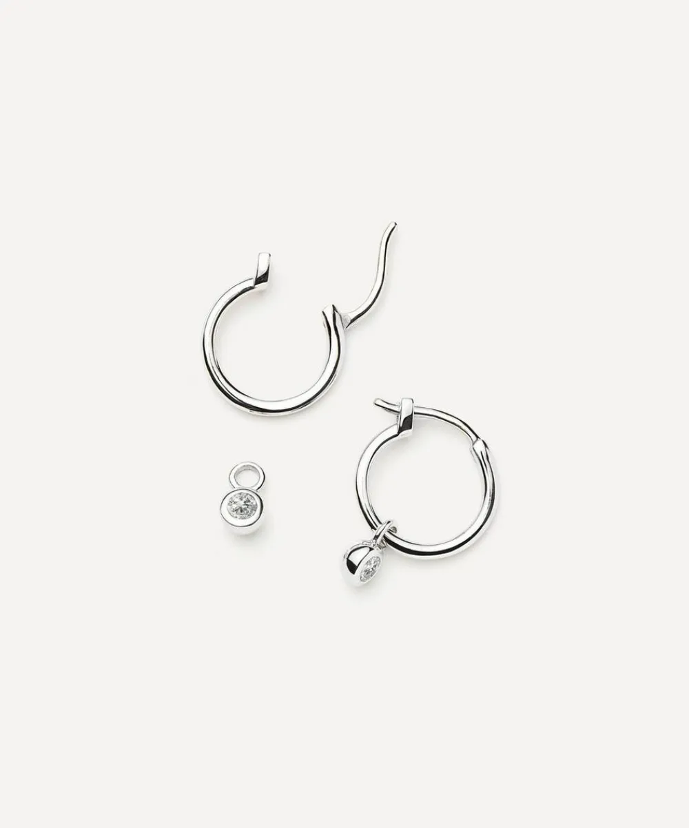 Missoma Earrings^Rhodium-Plated Tennis Charm Mini Drop Hoop Earrings