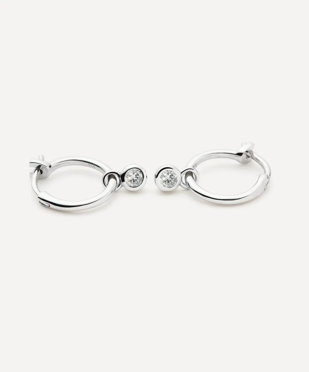 Missoma Earrings^Rhodium-Plated Tennis Charm Mini Drop Hoop Earrings