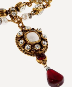 Designer Vintage Necklaces^1980’s Chanel Gilt Faux Ruby And Diamond Pearl Necklace