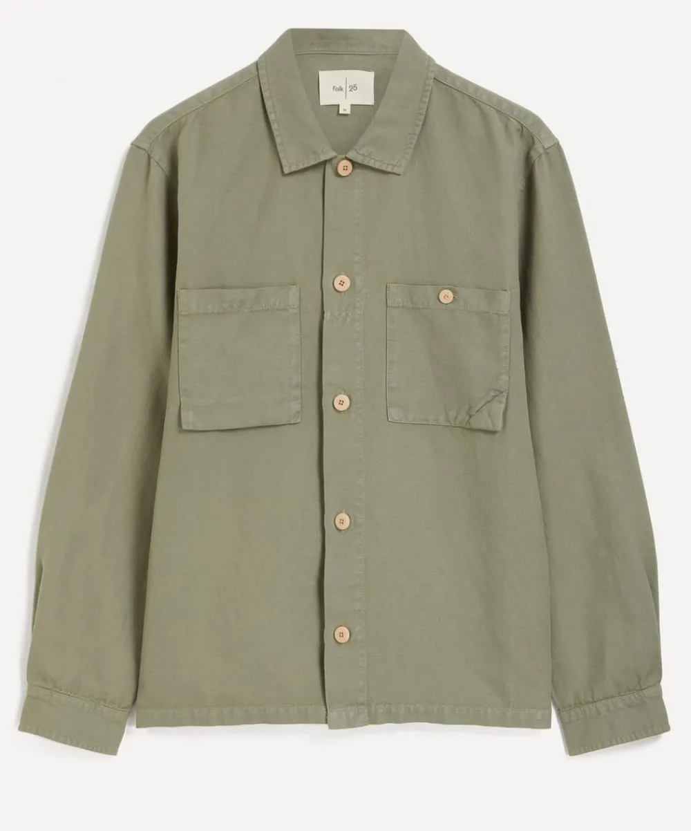 Folk Coats & Jackets^Sage Hemp Canvas Anniversary Patch Overshirt