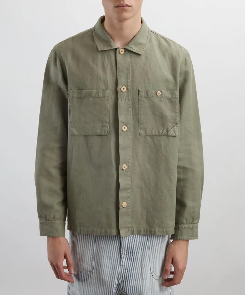 Folk Coats & Jackets^Sage Hemp Canvas Anniversary Patch Overshirt