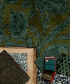 Liberty Interiors Furnishing Fabrics^Sambourne Vine Downley Velvet in Kelp
